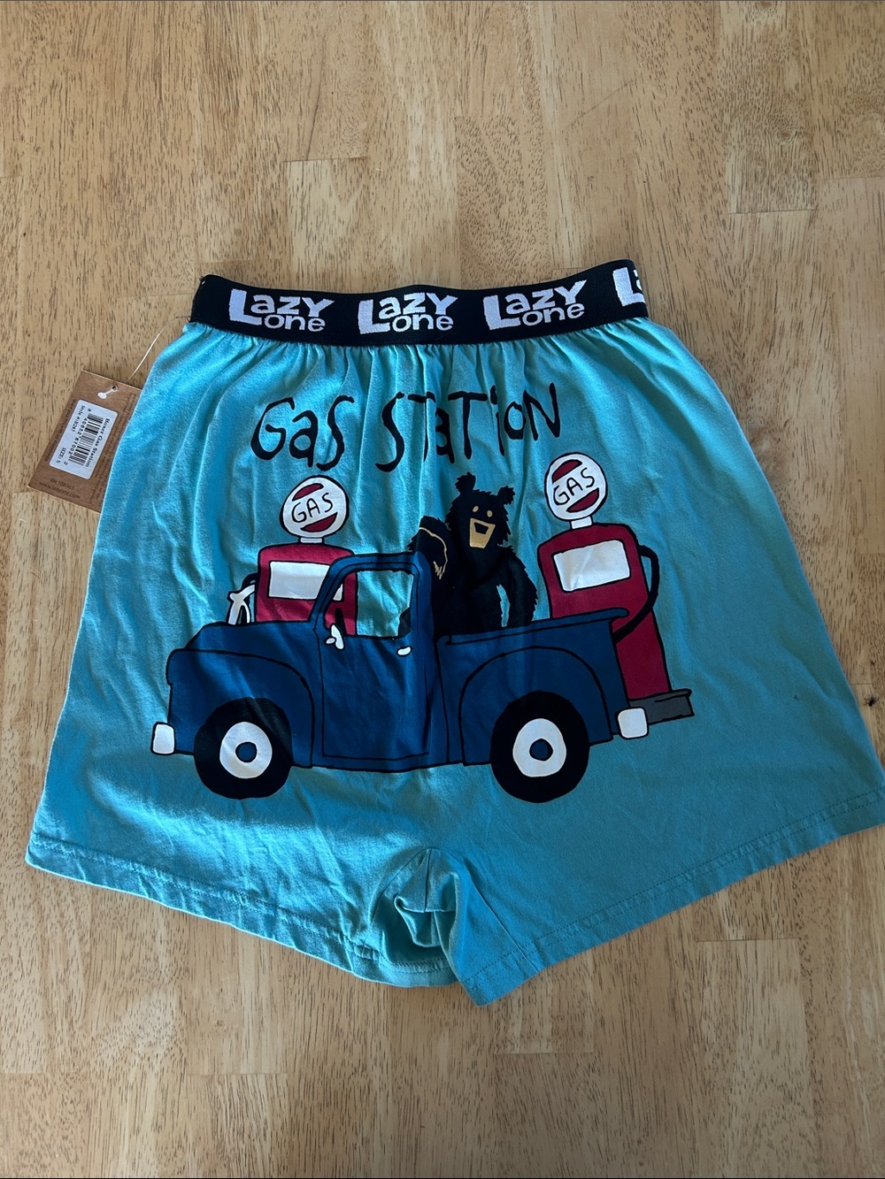 Lazy One Men’s Teal Gas Station Bear Graphic Shorts